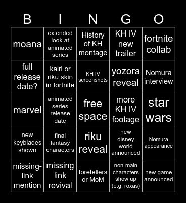KHIV D23 panel!!!! Bingo Card