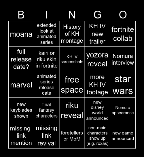 KHIV D23 panel!!!! Bingo Card