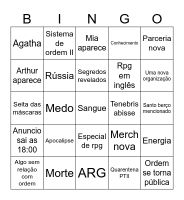 BINGO ANUNCIO ORDEM Bingo Card