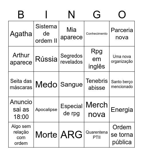 BINGO ANUNCIO ORDEM Bingo Card