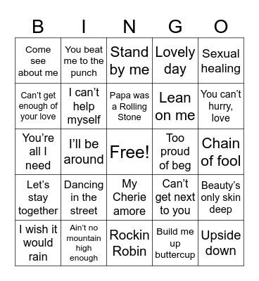 Motown Favorites Bingo Card