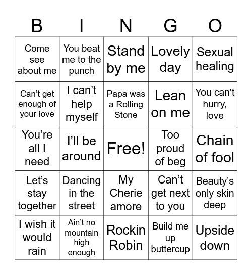 Motown Favorites Bingo Card