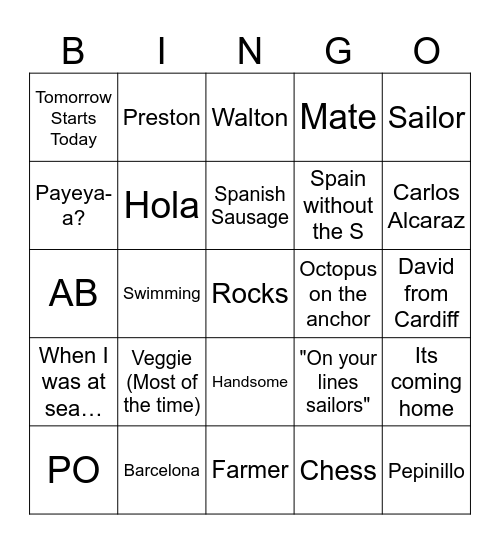 David Fernandez Memorial Round Bingo Card