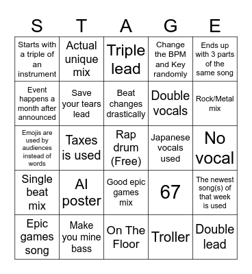 Fortnite jam mixing tournaments Bingo Card