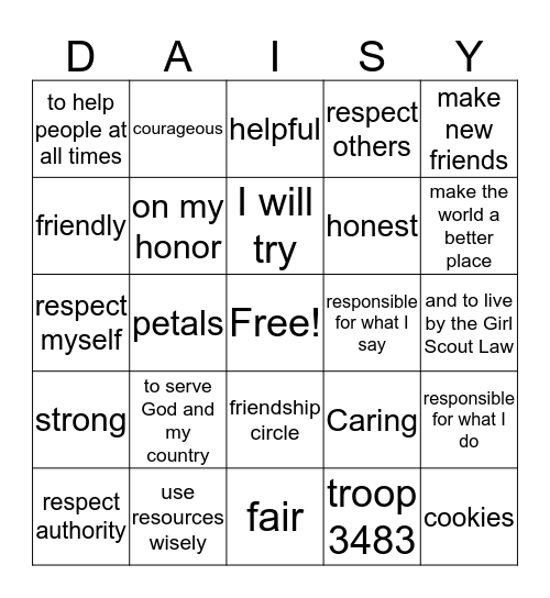 Daisy Bingo Card