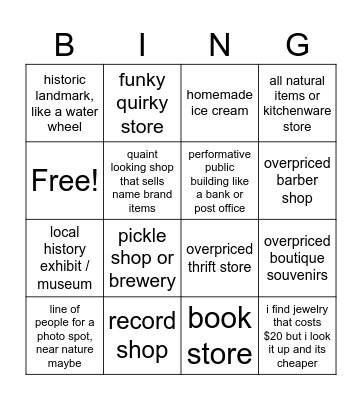 Small Town, PA Bingo Card