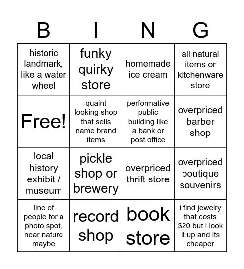 Small Town, PA Bingo Card