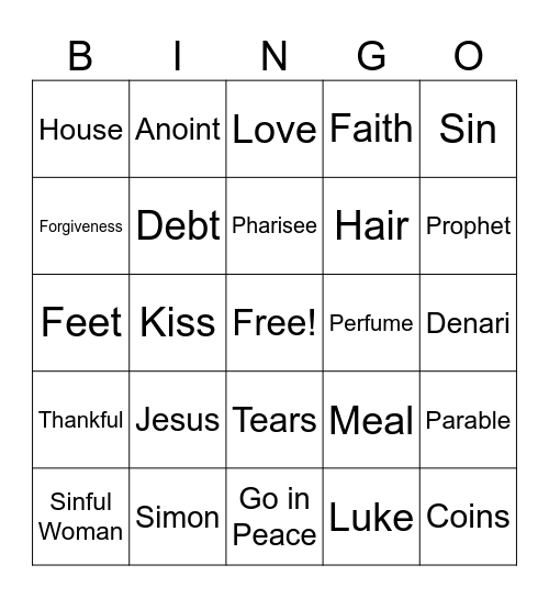 Jesus Anoints a Sinful Woman Bingo Card