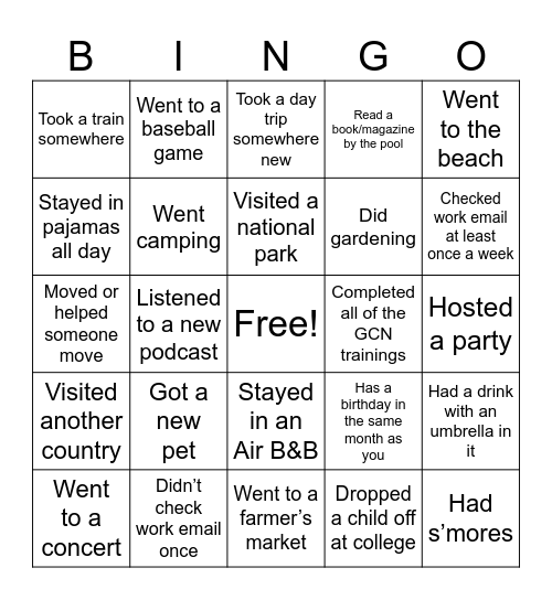Summer Staff Bingo! Find Someone Who... Bingo Card