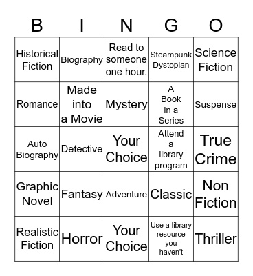 Teen Summer Reading Bingo Card