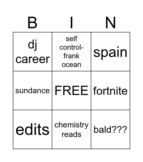 Untitled Bingo Card