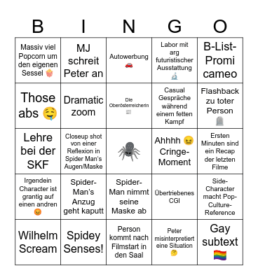 Spider-Man Movie Experience Bingo Card