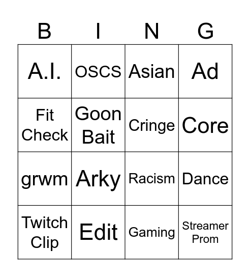 Tiktok Bingo Card