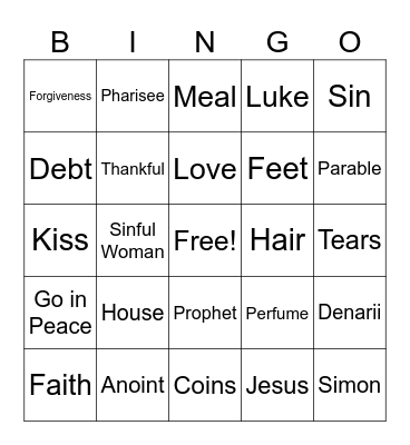 Jesus Anoints a Sinful Woman (2) Bingo Card