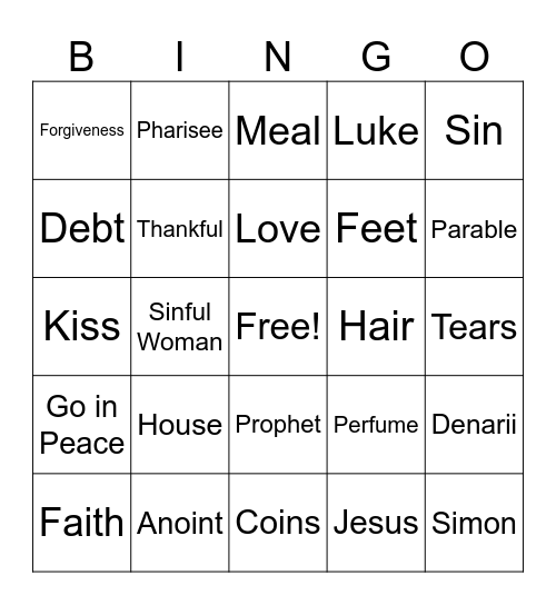 Jesus Anoints a Sinful Woman (2) Bingo Card