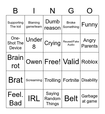 Rage Bingo Card