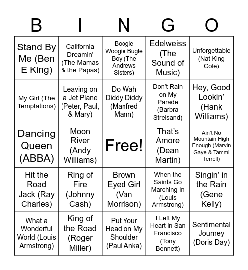 Musical BINGO Card