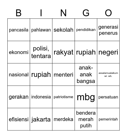 Pidato 17 Agustus 2026 Bingo Card