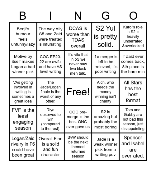 Disventure Camp takes Bingo Card