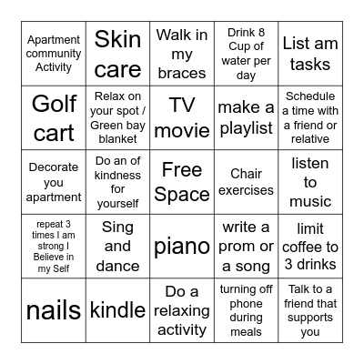 Self care Bingo Card