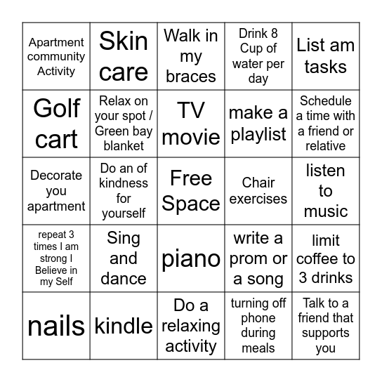 Self care Bingo Card
