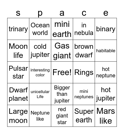 space engine Bingo Card