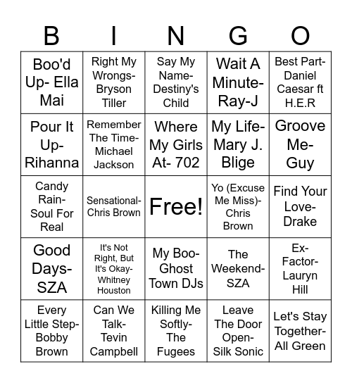 Musical Bingo Card