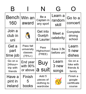 2026 Goals Bingo Card