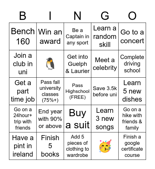 2026 Goals Bingo Card