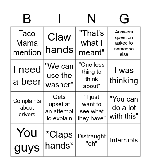 UA Move In Bingo Card