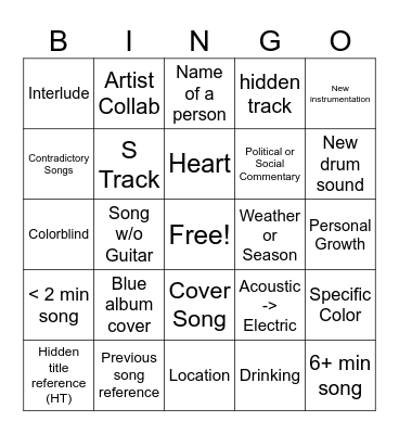 New JM Album Bingo Card