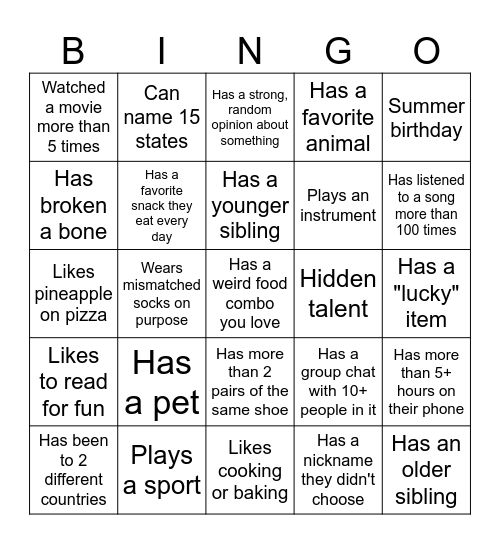 STS Icebreaker Bingo Card