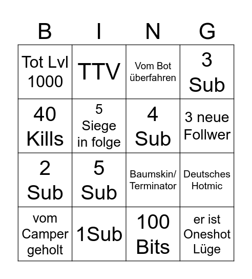 Warzone Bingo Card