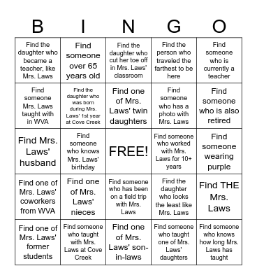 Mrs. Laws Bingo Card
