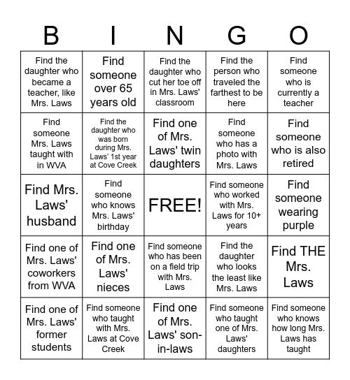 Mrs. Laws Bingo Card