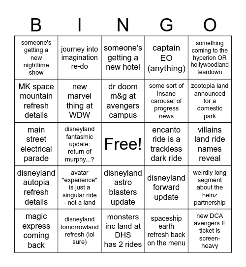 katie's k00l d23 parks panel bingo Card