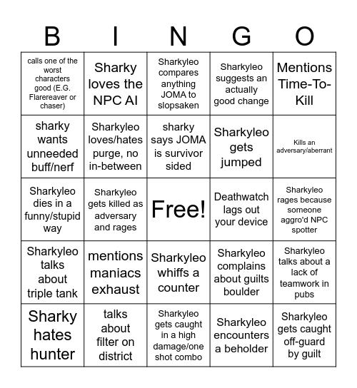 Sharkyleo JOMA bingo Card