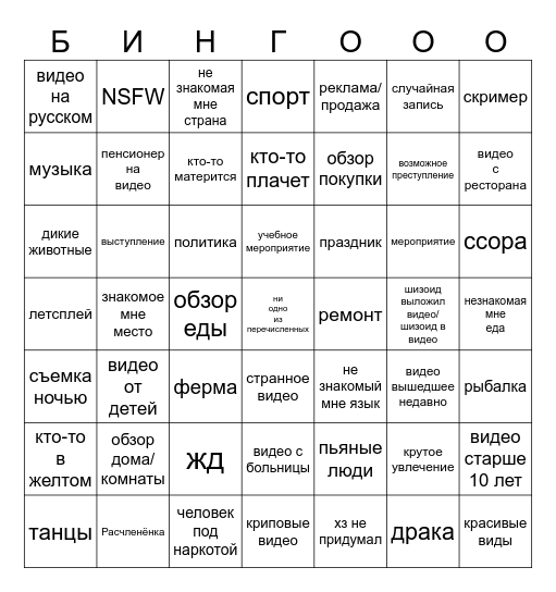 фарланды ютуба 2 Bingo Card