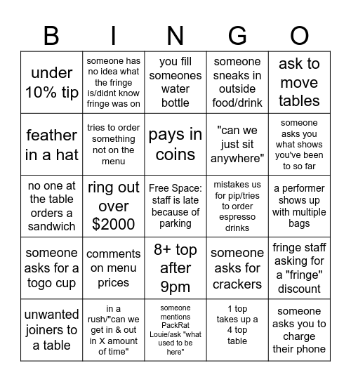 Pals Fringe Bingo Card