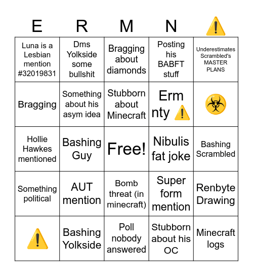 Dr. Crimson Bingo Card