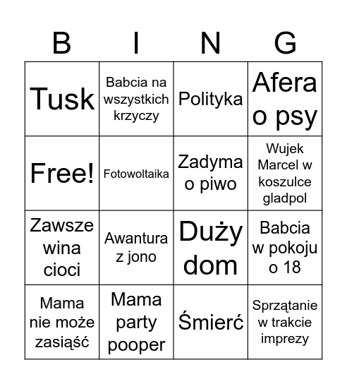 Imprezy Bingo Card