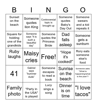 Towne family bingo Card