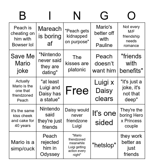 MarioxPeach discourse Bingo Card