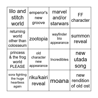 D23 KH Panel Bingo Card