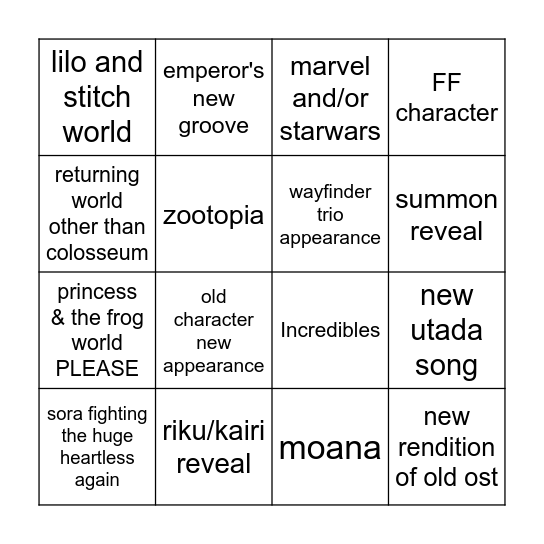D23 KH Panel Bingo Card