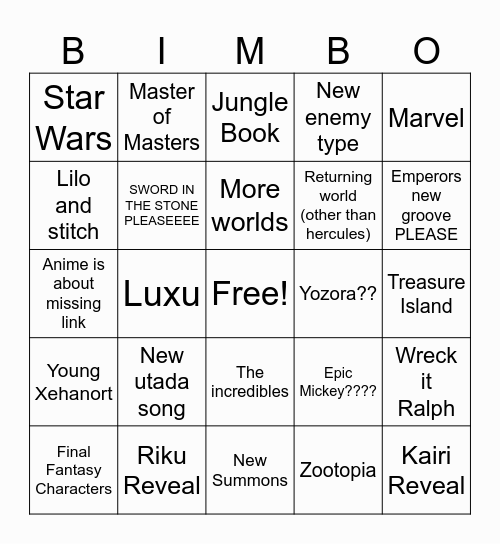 D23 KH4 Bingo Card