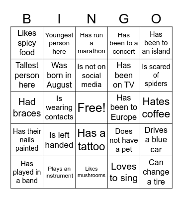 Family Bingo Card