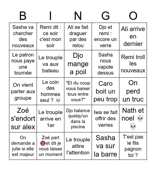 Bingo libertin Bingo Card