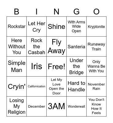 Dad Rock Bingo Card