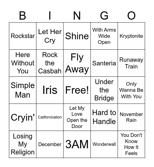 Dad Rock Bingo Card